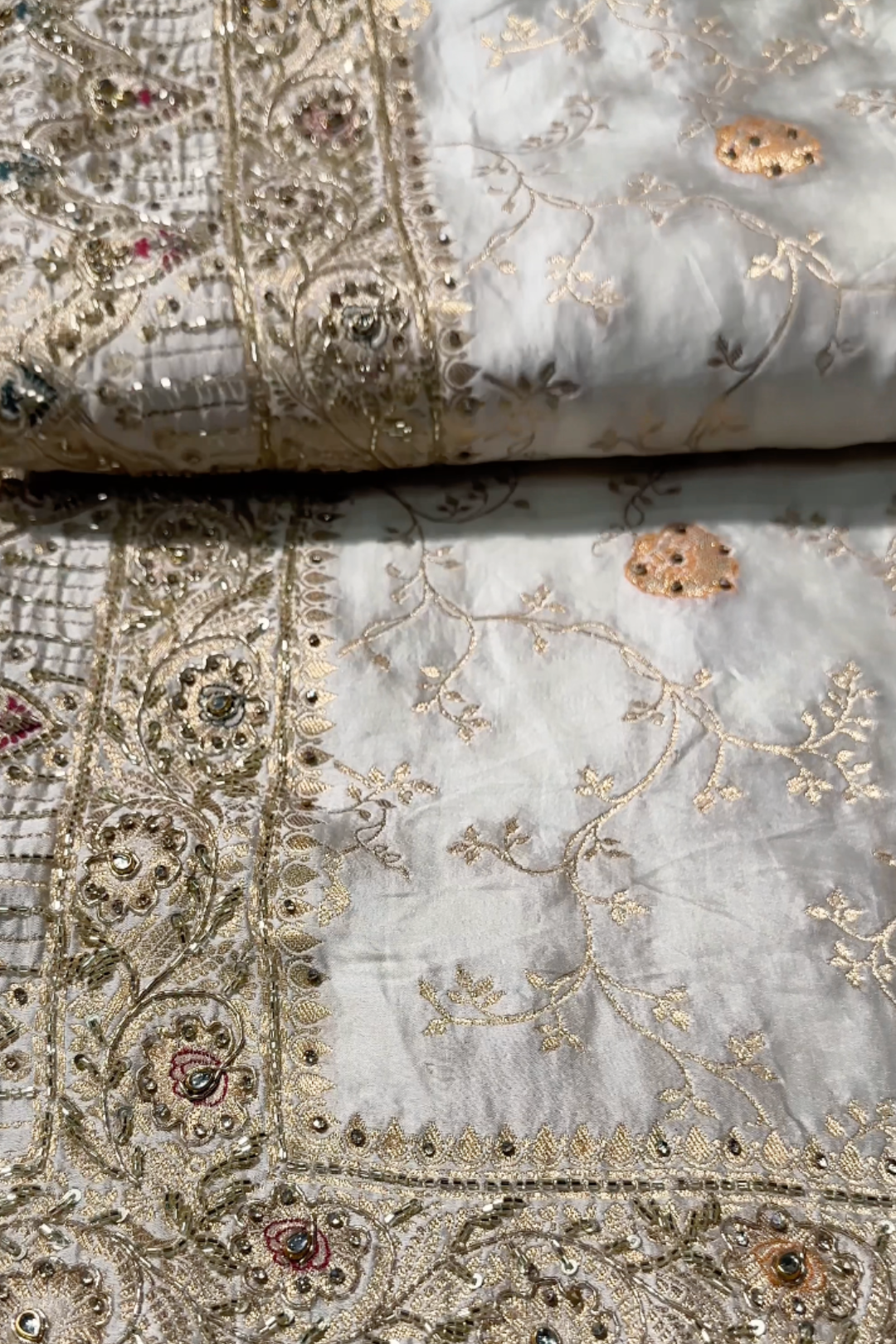 Ivory Silk Unstitched Saree Embellished With Sequins, Cutdana, Zarkan, Dabka & Stone Work